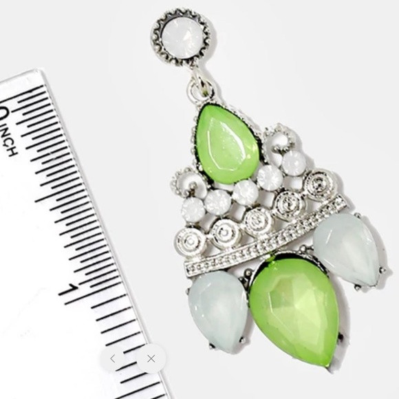 Lime Green Gemstone Cluster Dangle Earrings - Picture 2 of 3